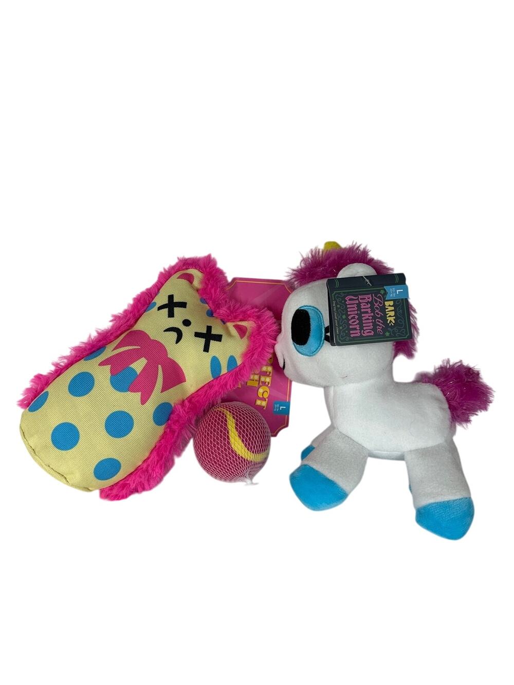 BARK Plush Carnival Dog Toys Perfect Pitch Squeaky Crinkle Ball Unicorn Lot of 2